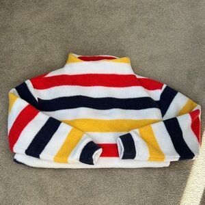 Dudley Stephens Red, Yellow, and Navy Striped Turtleneck Sweater